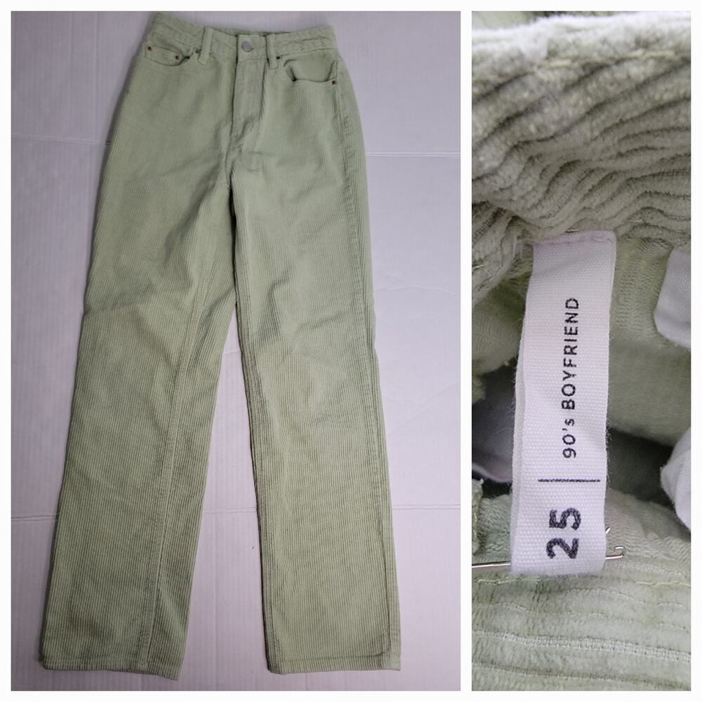 Pacsun Jeans Sz 25 Womens 90's Boyfriend Straight Coduroy High Rise Mint Green